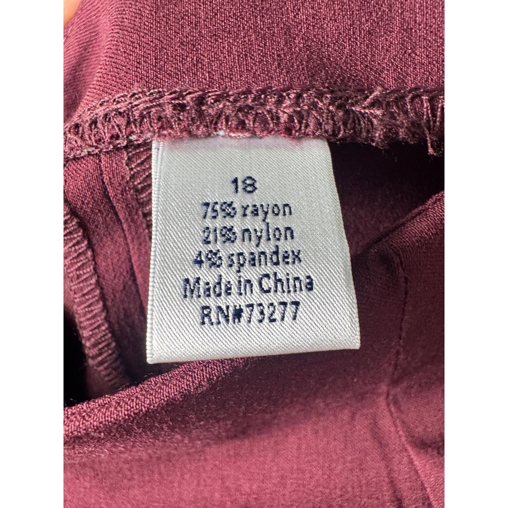 Croft & Barrow Ankle Pants Womens 18 Maroon Solid Stretch Pull On Mid Rise - Picture 5 of 7